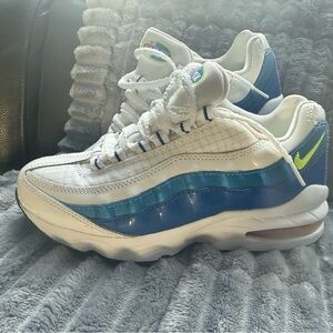Nike Kids Air Max 95 White, Blue, and Green Sneakers